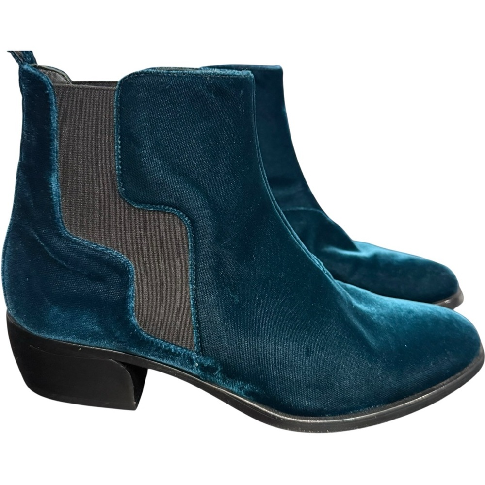 Pierre‎ Hardy Velvet Chelsea Rich Teal Ankle Boots $1095 Rare Italy 37.5 / 7.5